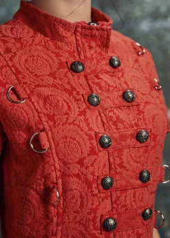 Red Jacquard Battalion Swing Dress Outlet