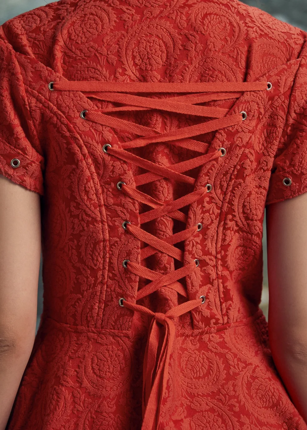 Red Jacquard Battalion Swing Dress Outlet