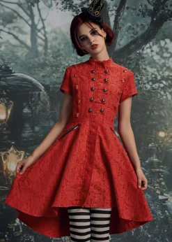 Red Jacquard Battalion Swing Dress Outlet