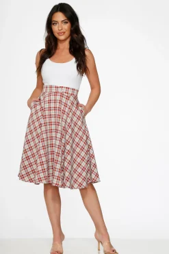 Red Plaid Swing Skirt New