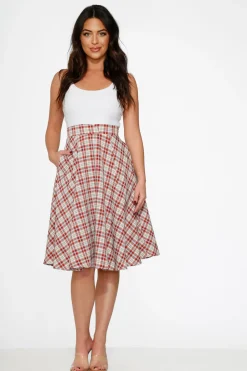 Red Plaid Swing Skirt New