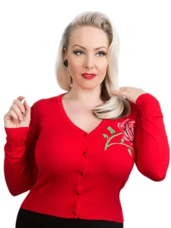 Red Rose V-Neck Cardigan Hot