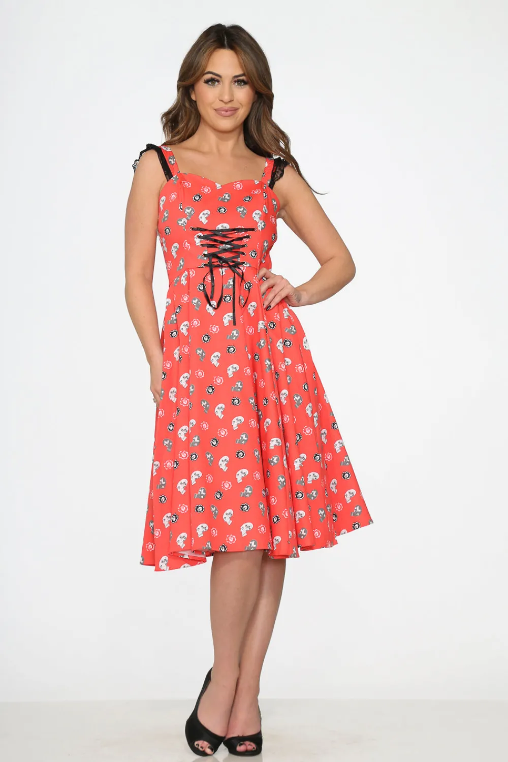 Red Skulls Swing Dress