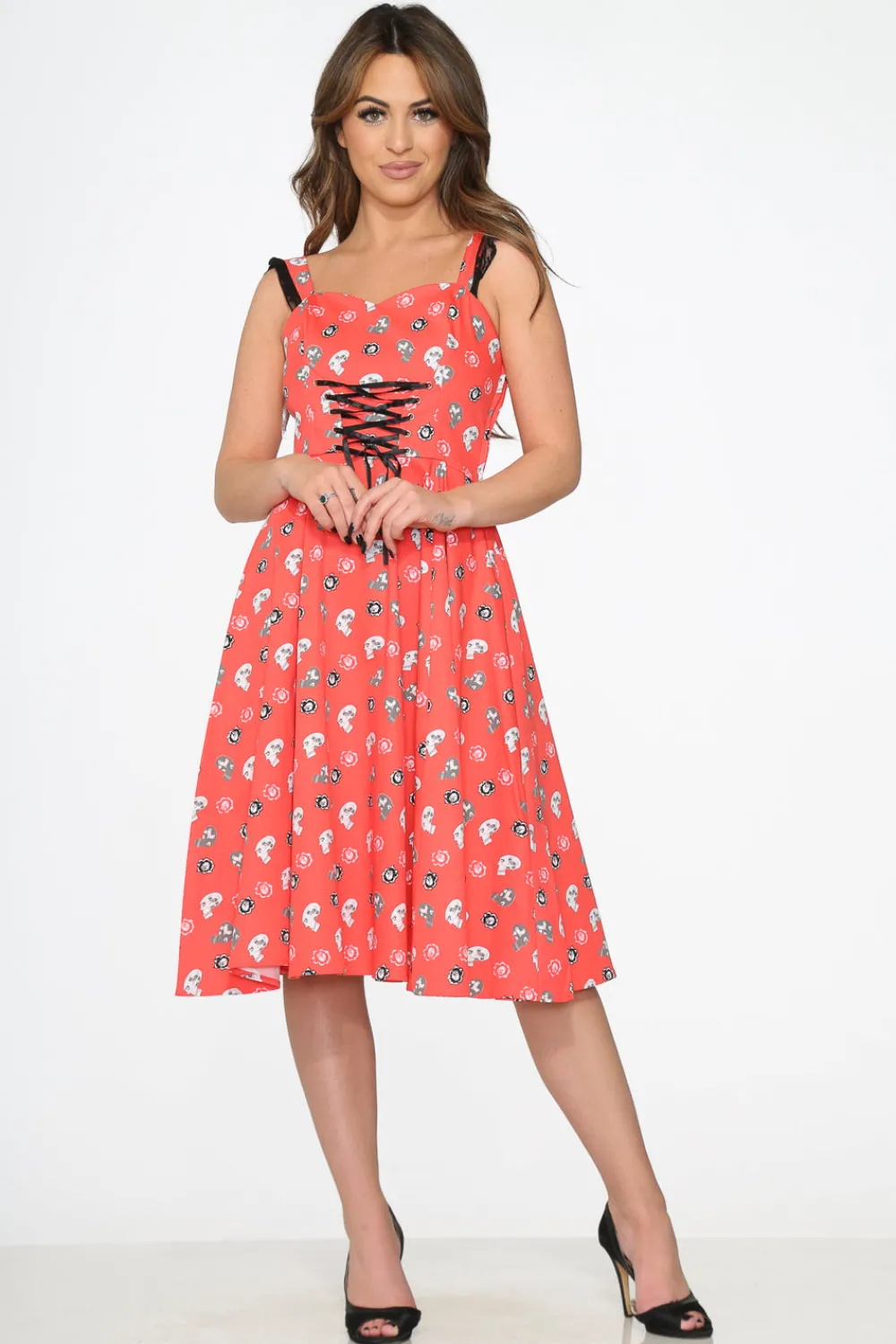 Red Skulls Swing Dress