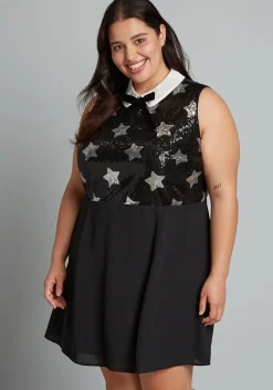 ModCloth Reigning Starlet A-Line Dress Black Stars Hot