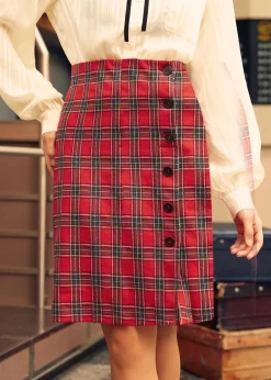 Reimagined Retro Faux Wrap Skirt Yuletide Twist Hot