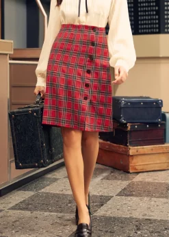 Reimagined Retro Faux Wrap Skirt Yuletide Twist Hot