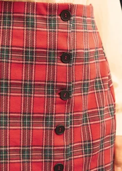 Reimagined Retro Faux Wrap Skirt Yuletide Twist Hot