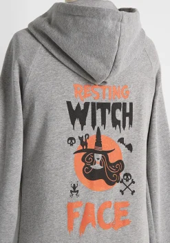 No Brand Resting Witch Face Graphic Zip-Up Hoodie Grey Hot