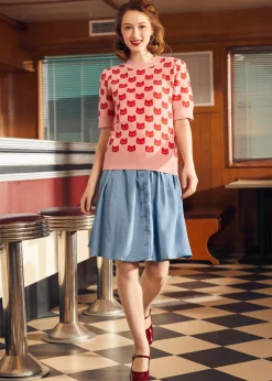 BTC Retro Radiance Puff Shoulder Sweater Flamingo Flirt Online