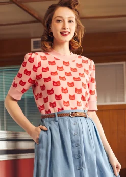 BTC Retro Radiance Puff Shoulder Sweater Flamingo Flirt Online