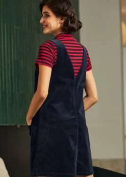 Retro Radiance V-Neck Corduroy Dress Midnight Sky Clearance