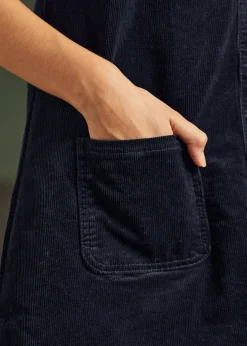 Retro Radiance V-Neck Corduroy Dress Midnight Sky Clearance