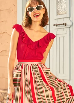 Ruffle Me This V-Neck Tank Red Online