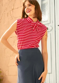 BTC Rydell High Revisited Cap Sleeve Tie-Neck Top Crimson Carnival Hot