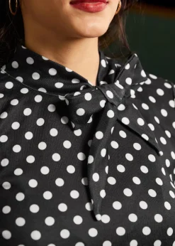 BTC Rydell High Revisited Long Sleeve Tie-Neck Top Dotty Twilight Clearance
