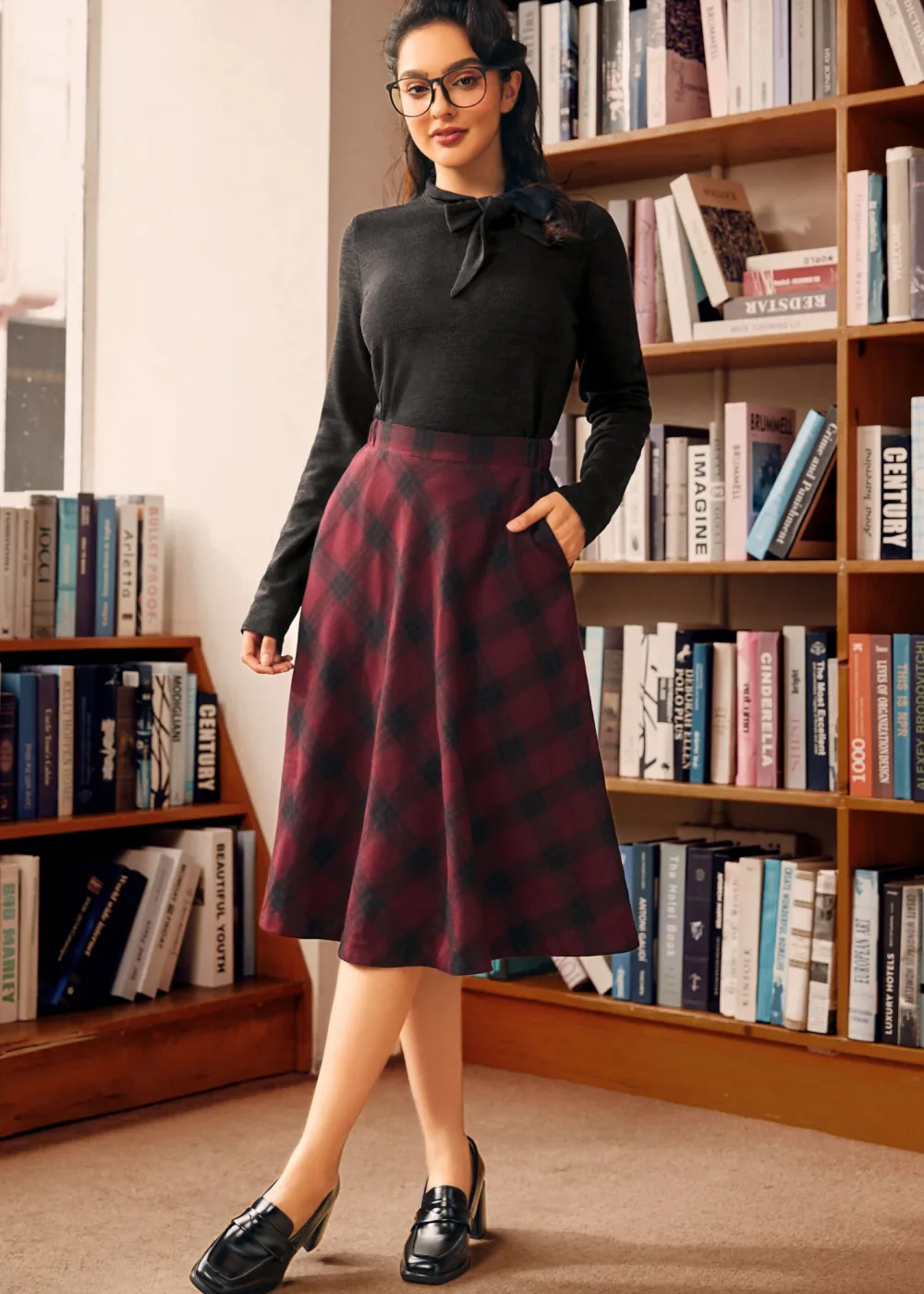 BTC Rydell High Revisited Long Sleeve Tie-Neck Top Bewitching Black Sale