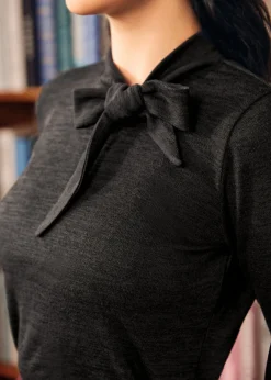 BTC Rydell High Revisited Long Sleeve Tie-Neck Top Bewitching Black Sale