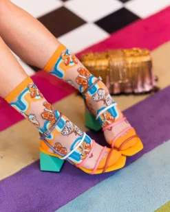 70s Rainbow Butterfly Sheer Crew Sock Hot