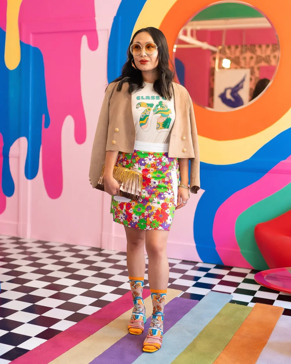 70s Rainbow Butterfly Sheer Crew Sock Hot