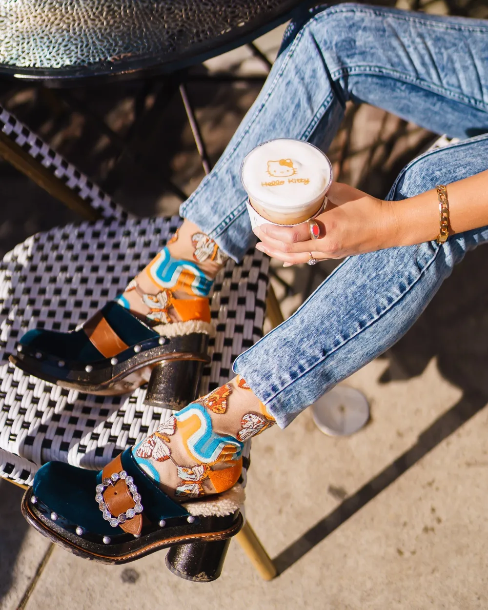 70s Rainbow Butterfly Sheer Crew Sock Hot