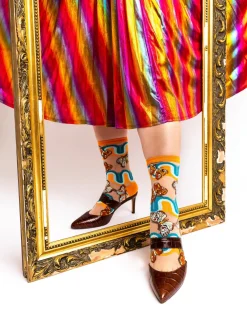 70s Rainbow Butterfly Sheer Crew Sock Hot