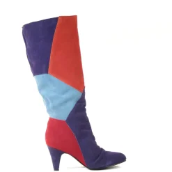 Samira Patchwork Tall Heeled Boots PURPLE MULTI New