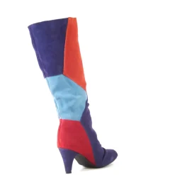 Samira Patchwork Tall Heeled Boots PURPLE MULTI New