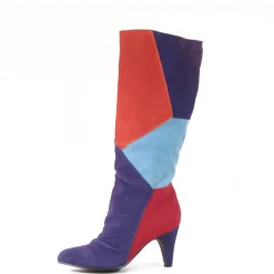 Samira Patchwork Tall Heeled Boots PURPLE MULTI New