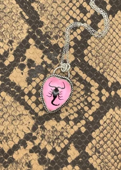 Scorpion Heart Pendant Necklace Pink Hot