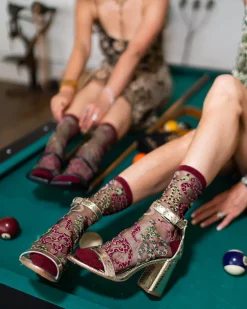 Serpentine Floral Black Sheer Crew Sock