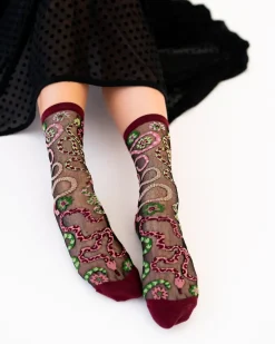 Serpentine Floral Black Sheer Crew Sock