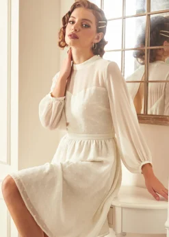 Hangzhou HS Fashion Corporation Ltd. Sheerly Blessed In Bliss Fit and Flare Dress Ivory Polka Dots Best