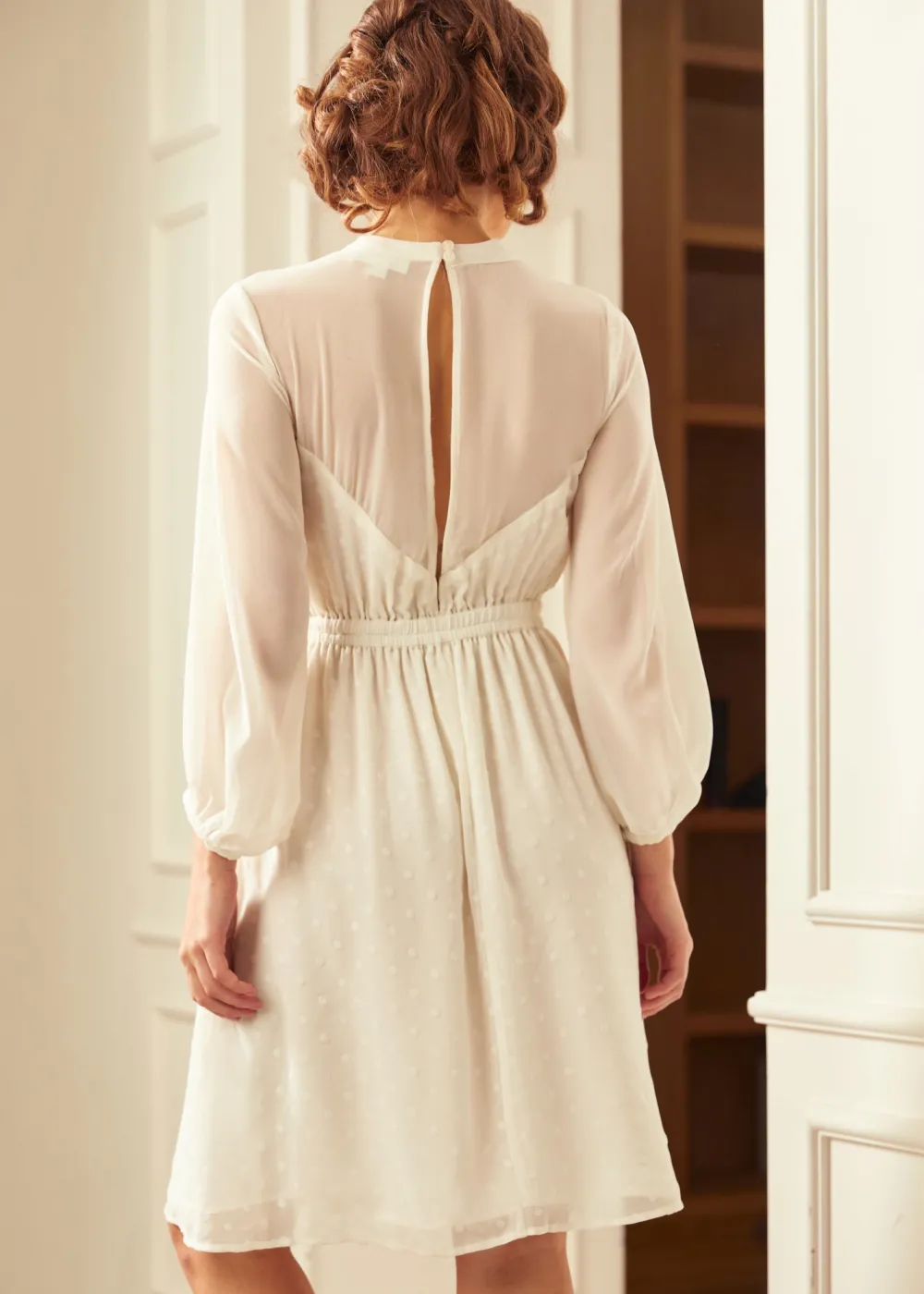 Hangzhou HS Fashion Corporation Ltd. Sheerly Blessed In Bliss Fit and Flare Dress Ivory Polka Dots Best