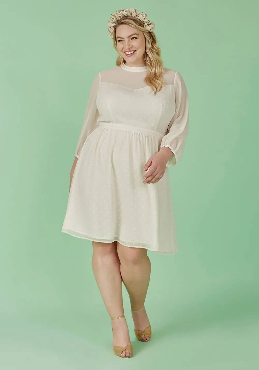 Hangzhou HS Fashion Corporation Ltd. Sheerly Blessed In Bliss Fit and Flare Dress Ivory Polka Dots Best