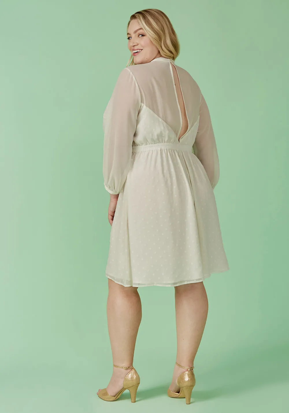 Hangzhou HS Fashion Corporation Ltd. Sheerly Blessed In Bliss Fit and Flare Dress Ivory Polka Dots Best