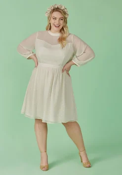 Hangzhou HS Fashion Corporation Ltd. Sheerly Blessed In Bliss Fit and Flare Dress Ivory Polka Dots Best