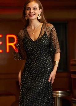 Hangzhou HS Fashion Corporation Ltd. Shimmer and Swish Midi Dress Black Online