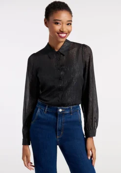 Princess Highway Shimmering Rainfall Button-Up Blouse Black Outlet