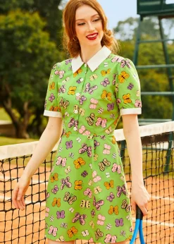 ModCloth Silly Love Songs Shirt Dress Green Butterfly Sale