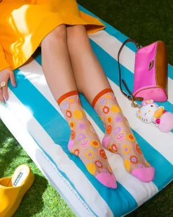 Smiley Face Daisy Sheer Crew Sock Sale