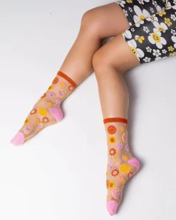 Smiley Face Daisy Sheer Crew Sock Sale
