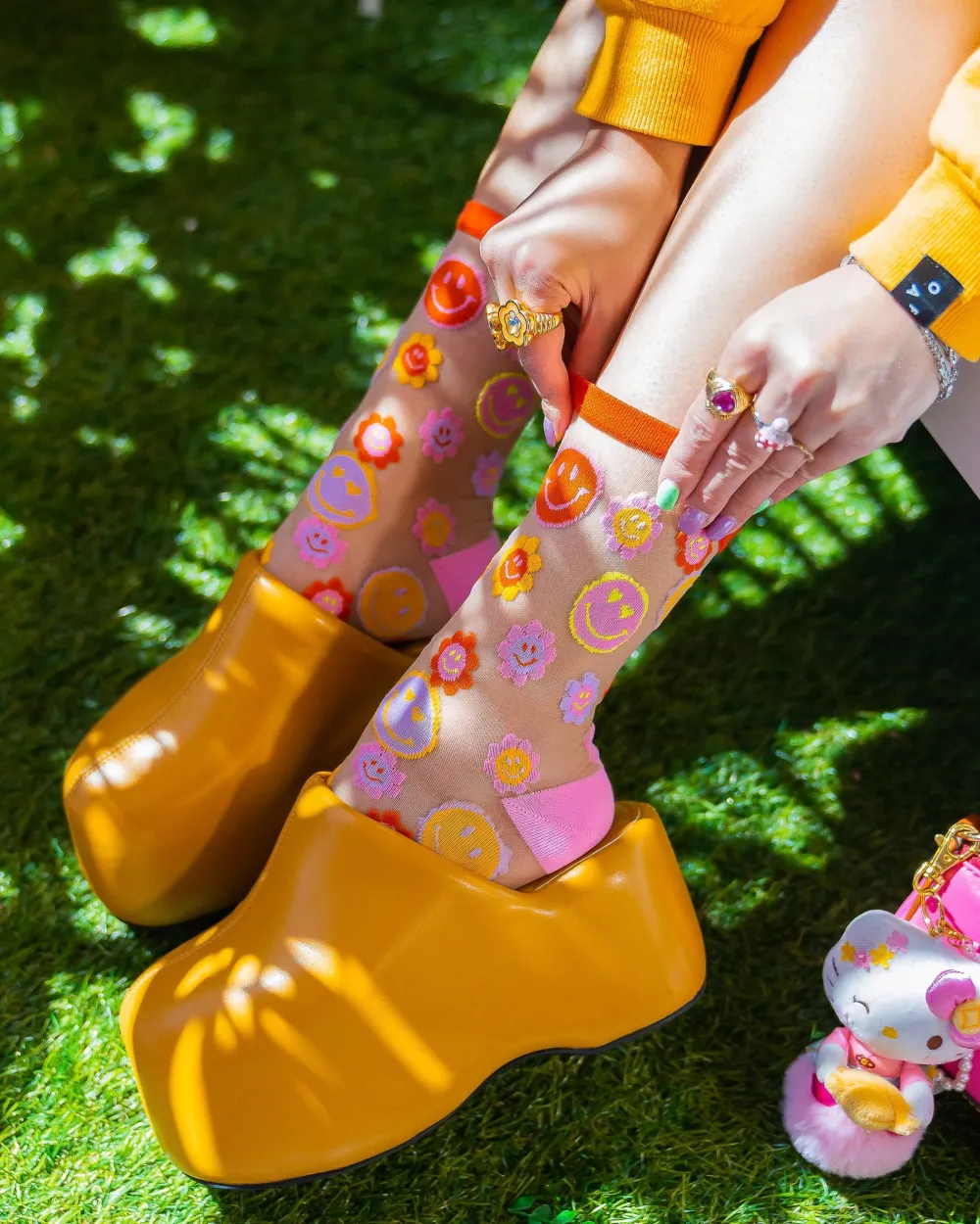 Smiley Face Daisy Sheer Crew Sock Sale
