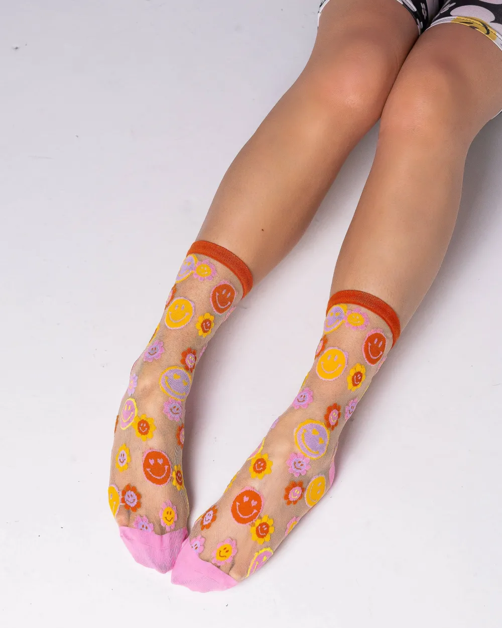 Smiley Face Daisy Sheer Crew Sock Sale