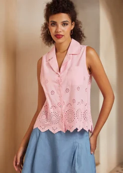Spotlight Spark Embroidered Sleeveless Shirt Rosewater Best