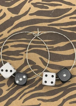 Sterling Silver Dice Hoop Earrings Black Best