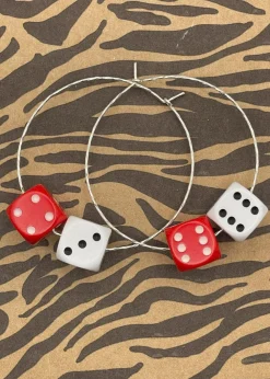 Sterling Silver Dice Hoop Earrings Red Online