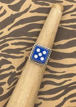 Sterling Silver Dice Ring Blue 5 New
