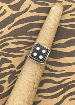 Sterling Silver Dice Ring Black 4 Sale