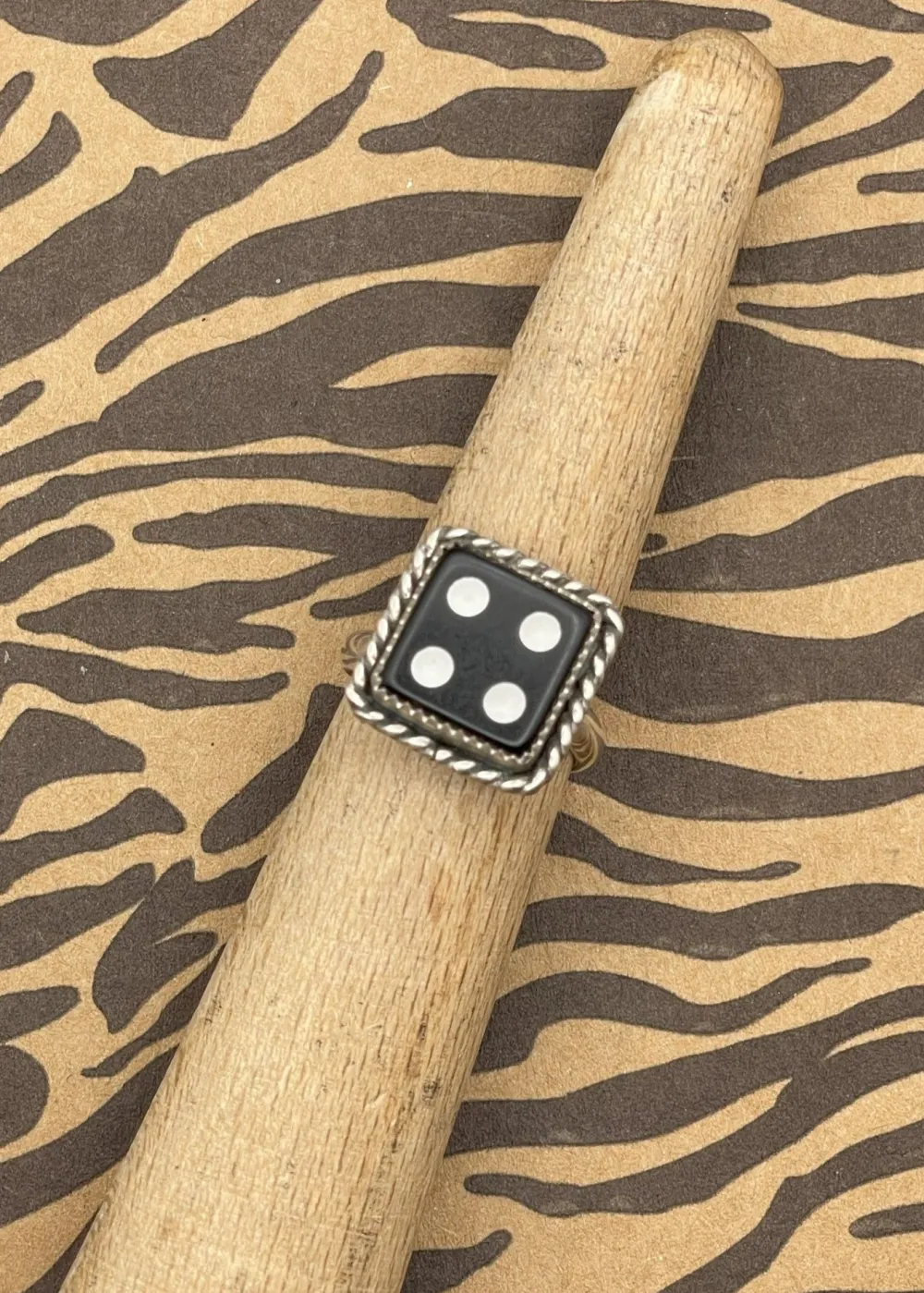 Sterling Silver Dice Ring Black 4 Sale